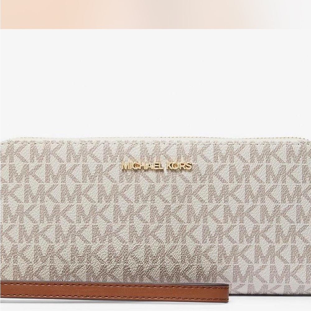 Michael Kors Beige and Brown Monogram zip up Wallet